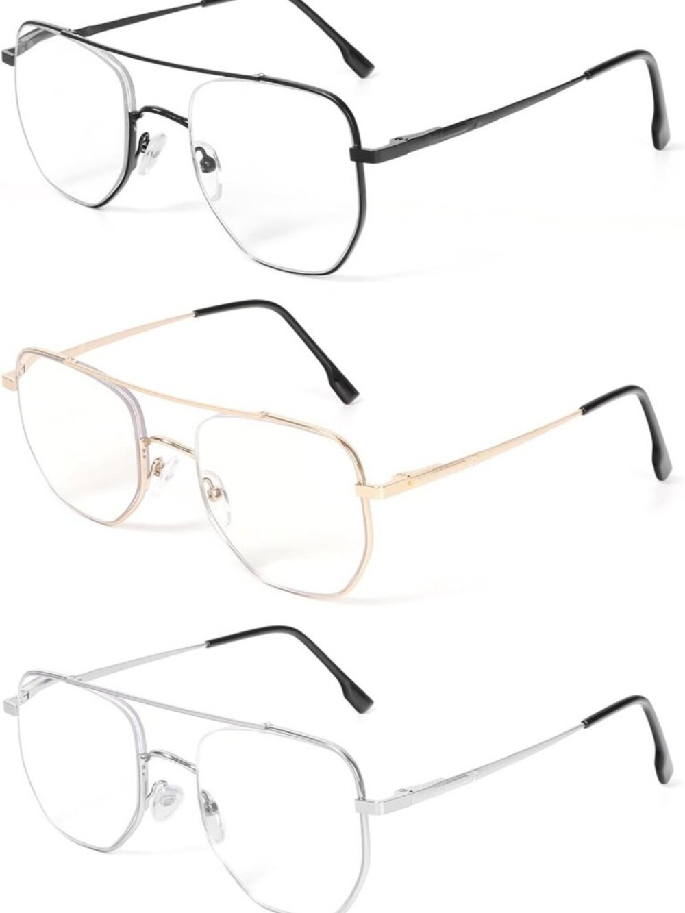 3 Pack Aviator Reading Glasses for Men & Women - Blue Light Blocking, Metal